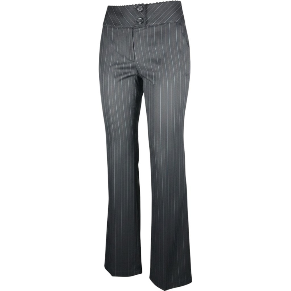 Heart Soul Pinstripe‎ Pants Women 7 Black Wide Leg Scalloped Y2K Office Goth